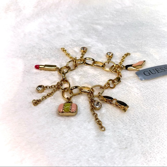 Guess Jewelry - Guess Gold Tone Chain Link Charm Dangle Bracelet